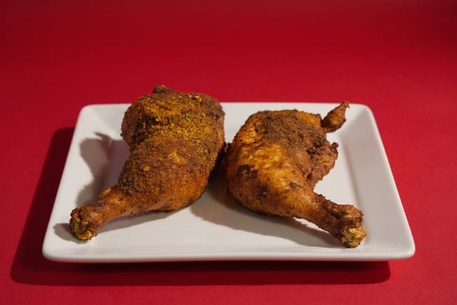 Smoked Fried Chicken Quarters 2 - Pieces 1 side.