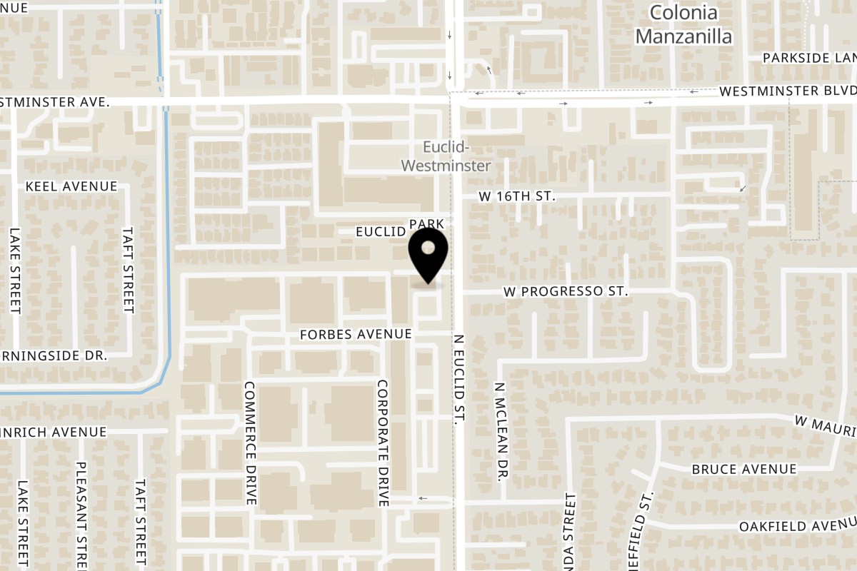 Map showing the location of The Smoking Ribs on 14211 N Euclid St D in Garden Grove